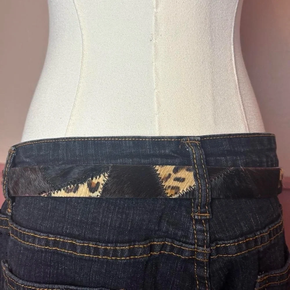 vtg patchwork pony hair western cheetah belt brown black tan silver